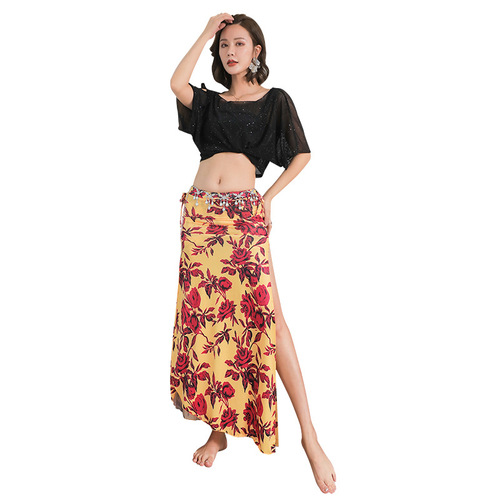 Belly dance elastic new two-piece suit mesh sexy long skirt oriental dance clothing practice clothing performance clothing for women