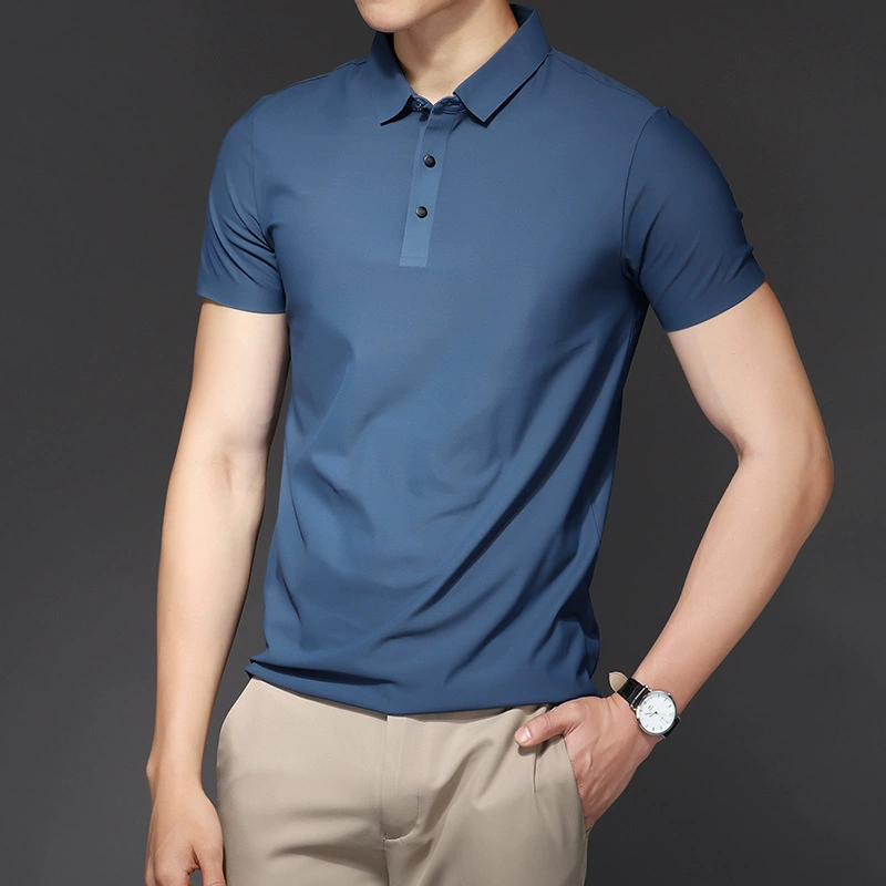 Летняя бесшовная футболка из ледяного шелка с короткими рукавами, мужская доступная роскошная мужская деловая повседневная мужская рубашка-поло, футболка, топ, Юго-Восток