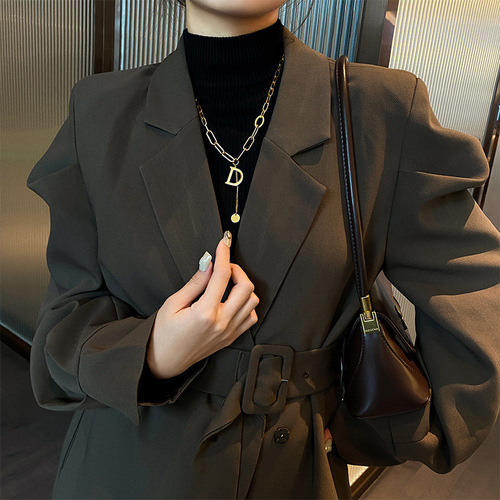 Titanium Steel Letter D Pendant Necklace Women's Light Luxury Niche Clavicle Chain  New Trendy Long Sweater Chain Accessories