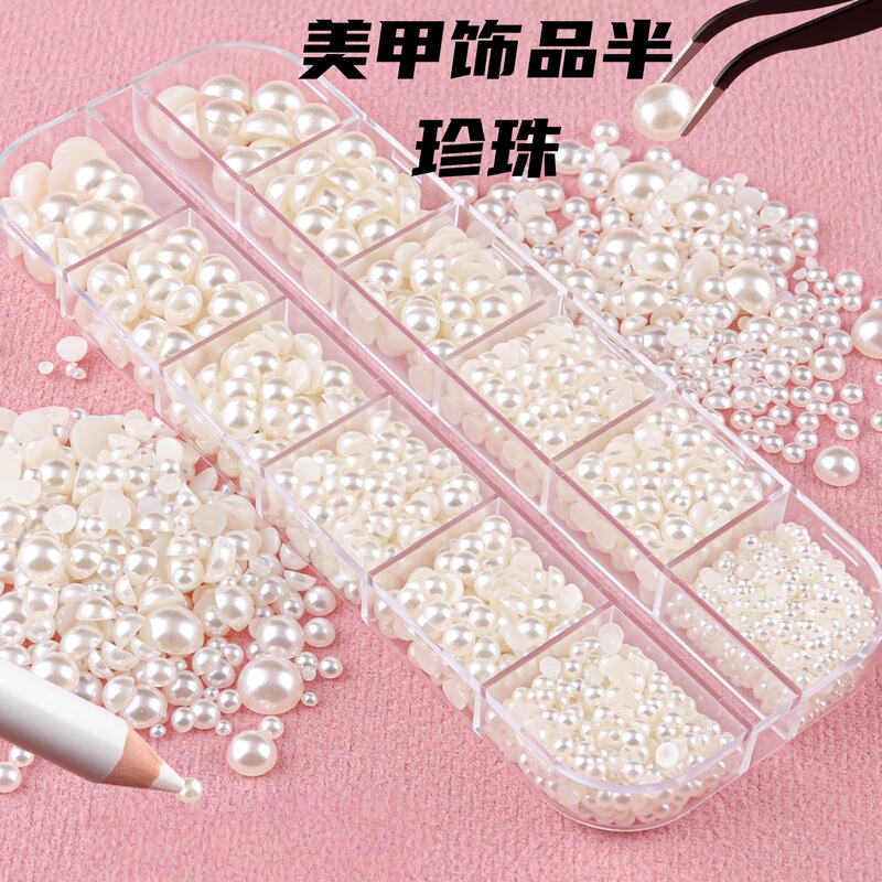 Cross-Border Hot Selling Abs Semi-Circle Pearl High-Gloss Size Mixed DIY Jewelry Handmade Art Accessories Nail Art Decoration