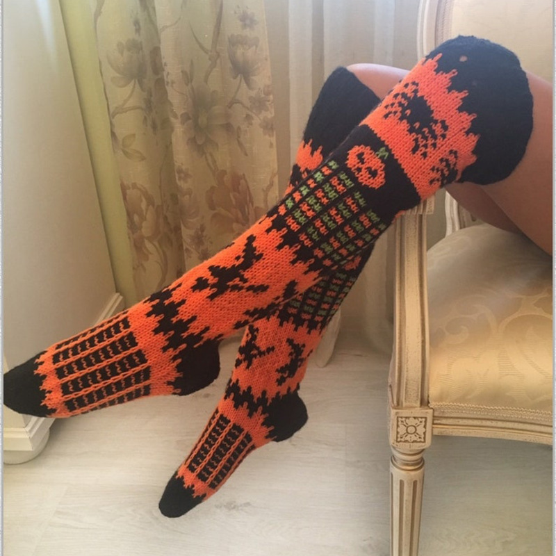 Amazon AliExpress Europe and the United States Halloween Orange Spider Witch Pumpkin Knee Long Tube Stocking Female 2287 Amazon AliExpress Europe and the United States Halloween Orange Spider Witch Pumpkin Knee Long Tube Stocking Female 2287