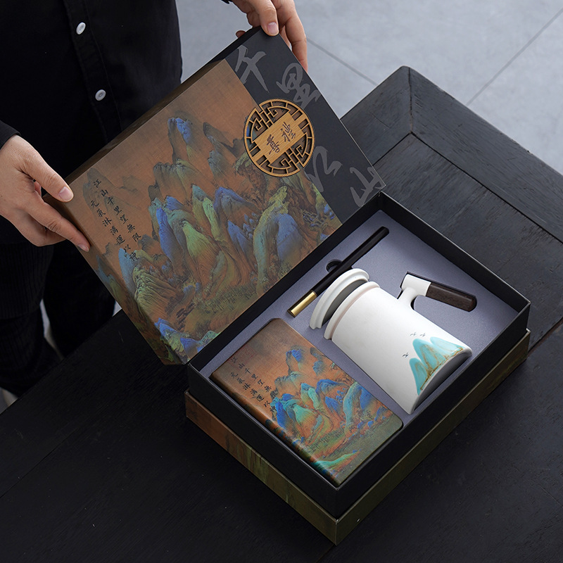 会社のビジネスセットの贈り物千里江山のノートパソコンの陶磁器のお茶の杯の贈り物のお土産は取引先にプレゼントします。|undefined
