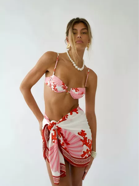European and American Cross-Border New Printed Bikini Three-Piece Swimsuit Women's Lace-Up Beach Vacation Sexy Swimsuit Skirt