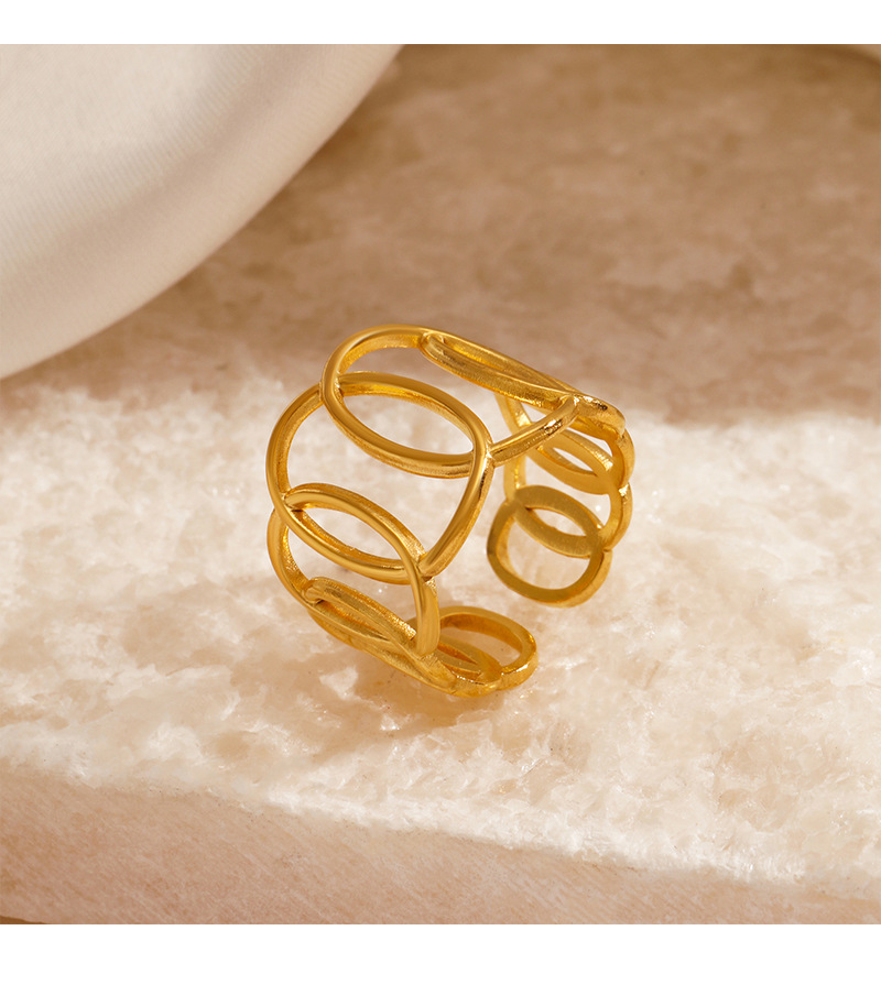 Street Occasion 304 Stainless Steel Material Geometric Pattern PVD Coated 18K Gold Plated Geometric 304 Stainless Steel Streetwear Waterproof Non Tarnish Open Ring