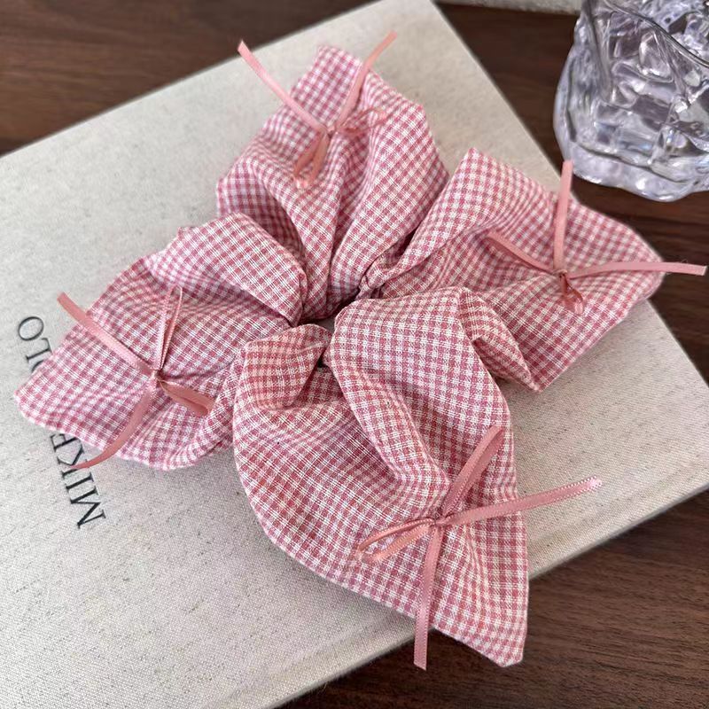 65＃粉色-格子方巾发圈