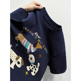 腊肠狗儿童纯棉短袖t恤男女童夏季新款可爱卡通中小童藏青色上衣