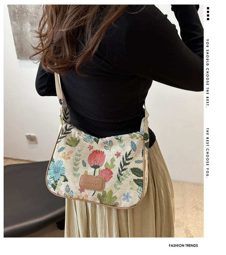 Popular fashion, simple, large-capacity printed trend 2024, fashionable patchwork canvas single-shoulder bag, small square bag, women's bag, trendy details Picture