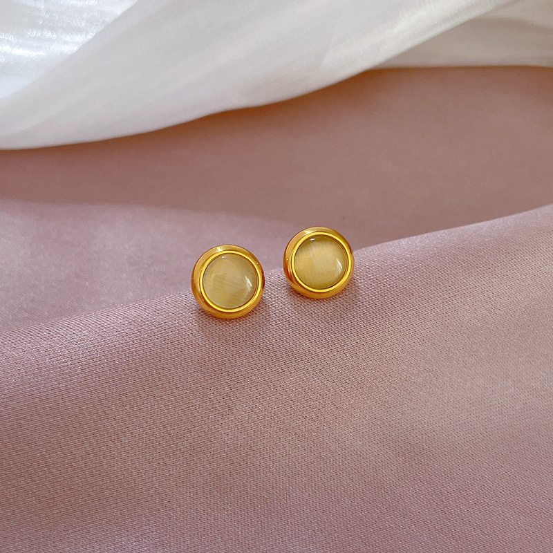 Golden Plated Plating Material Electroplating Golden Plated Round Titanium Steel Classical Ear Studs