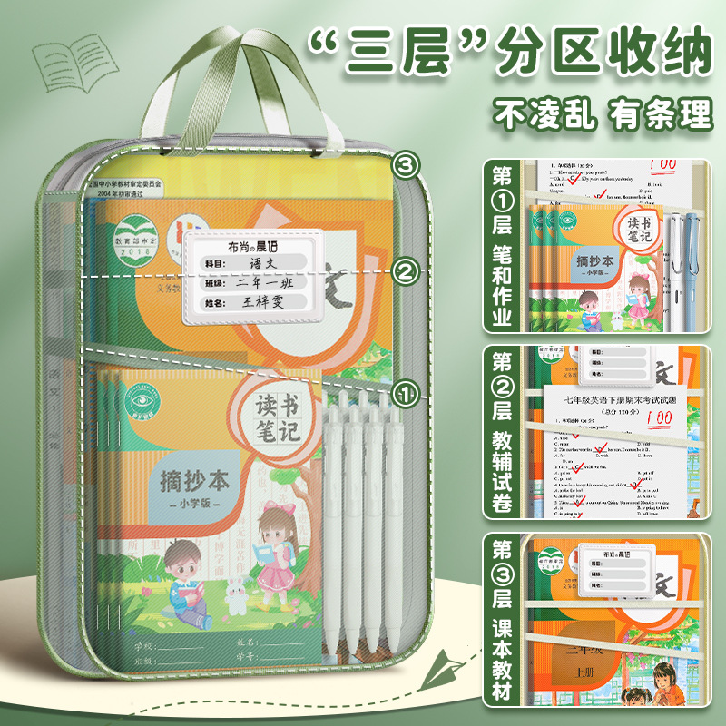 Bolsa de archivo de tema abierta en forma de L bolsa de almacenamiento de gran capacidad para estudiantes de secundaria secundaria portátil papel de prueba de almacenamiento artefacto mágico