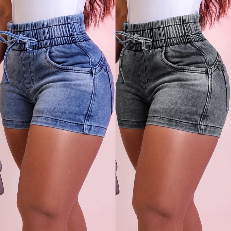 Slim Factory Direct Sales 2025 Spring and Summer New Slim Denim Shorts Feminine High Waist Elastic Waist Lace up Hot Pants Slim Factory Direct Sales 2025 Spring and Summer New Slim Denim Shorts Feminine High Waist Elastic Waist Lace up Hot Pants