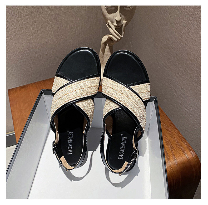 Dép sandal nữ quai chéo mũi tròn hở ngón đế dày phối màu, đế cao 3 cm — Màu Mơ (Dép lê), Màu Mơ (dép), Màu nâu (dép), Màu đen (dép) chi tiết 62
