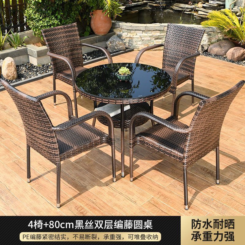 메인 사진 특별 가격: 의자 4개 + 80cm 검정색 실크 더블 레이어 원형 테이블