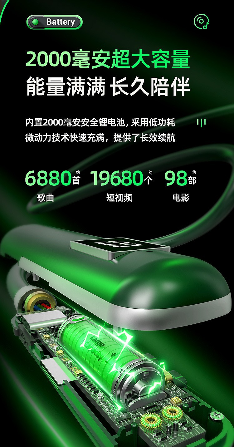 Wireless Bluetooth Earphones BT-7 Sports Neckband TF Card Support Black Technology Digital Display Noise Cancellation Cross-Border Factory New Model
