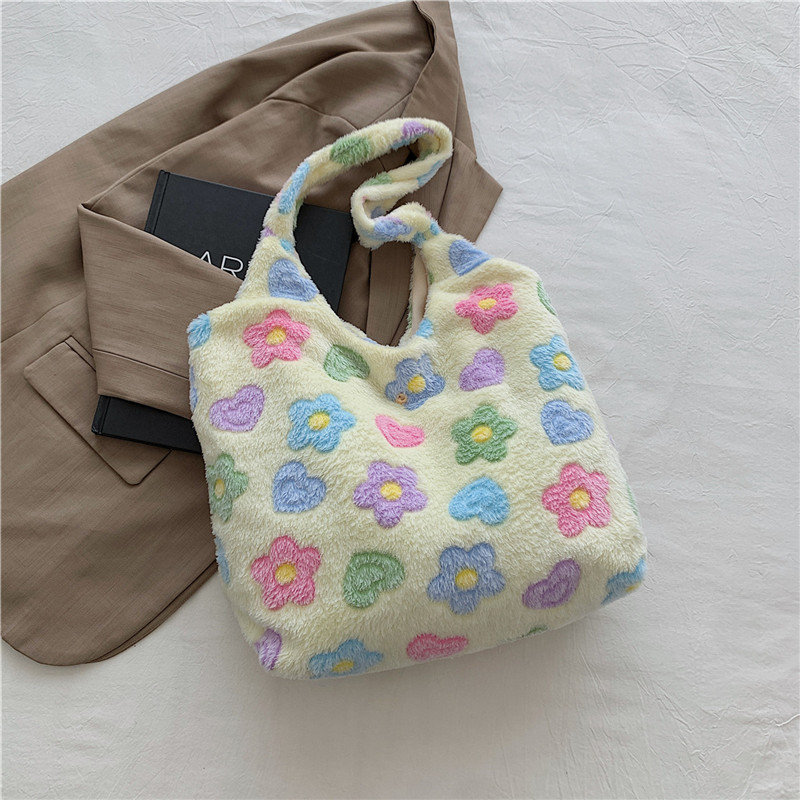 Moda suave simple elegante de gran capacidad de la felpa del bolso de hombro para las mujeres 2023 Otoño e Invierno Nuevo estilo Coreano bolsa de asas