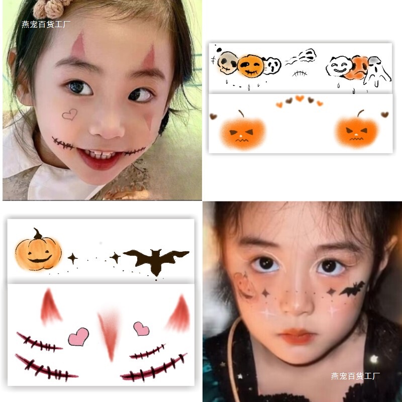 Halloween Kidsren's Tattoo Stickers Cartoon Pumpkin Witch Christmas Cute Dress Blush Watermark Stickers Makeup Face Stickers