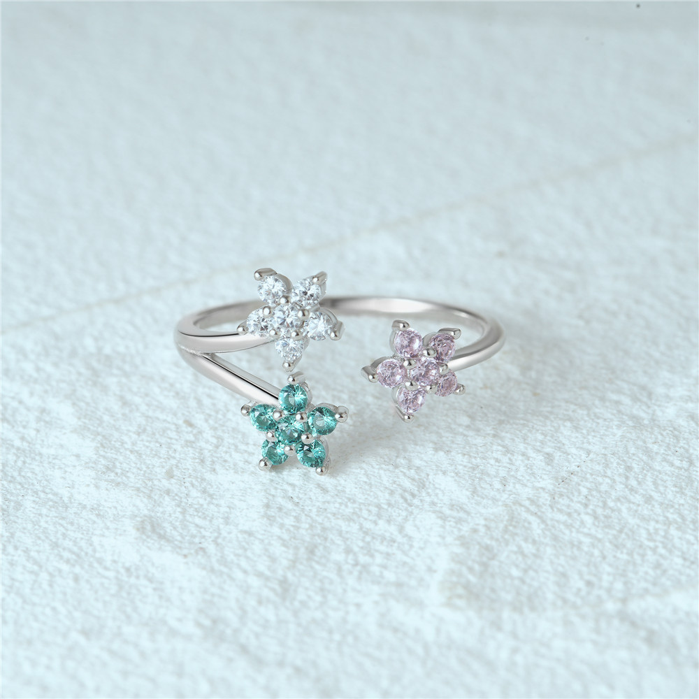 4g Weight Zircon Inlay Material Open Rings Classification Adjustable Ring Size 1 Piece Quantity Daily Occasion 925 Sterling Silver Material Heart Shape, Flower, Bow Knot Pattern Women's Gender Plating, Flowers Design Sweet, Shiny Style 925 Sterling Silver Zircon Heart Shape Flower Bow Knot Open Rings 26