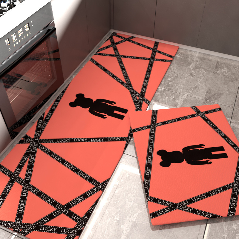 Emma Bear-Lucky [방수 및 방유 가죽 PU 바닥 매트]