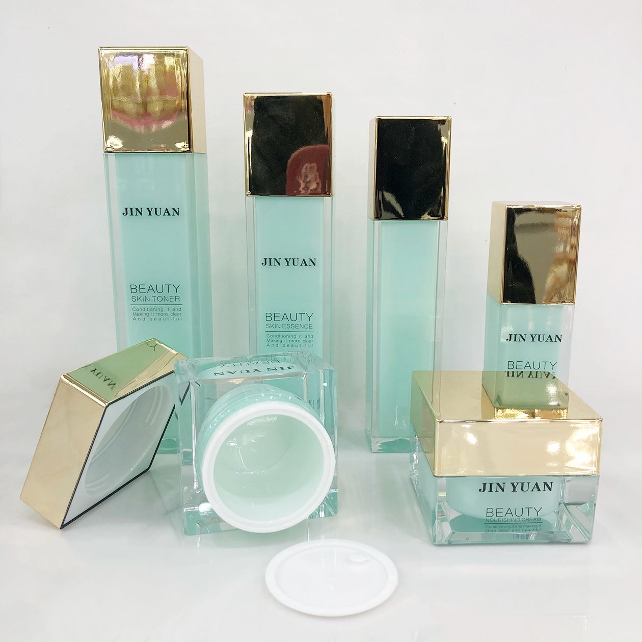 化妆品亚克力护肤方盖方瓶绿色分装瓶厂家批发套装水乳精华面霜瓶