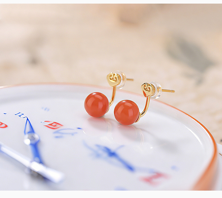 Khuyên tai bạc S925 mạ vàng đính đá thủy ngọc hồng mã não hình tròn — Thanh Thủy Ngọc chi tiết 5