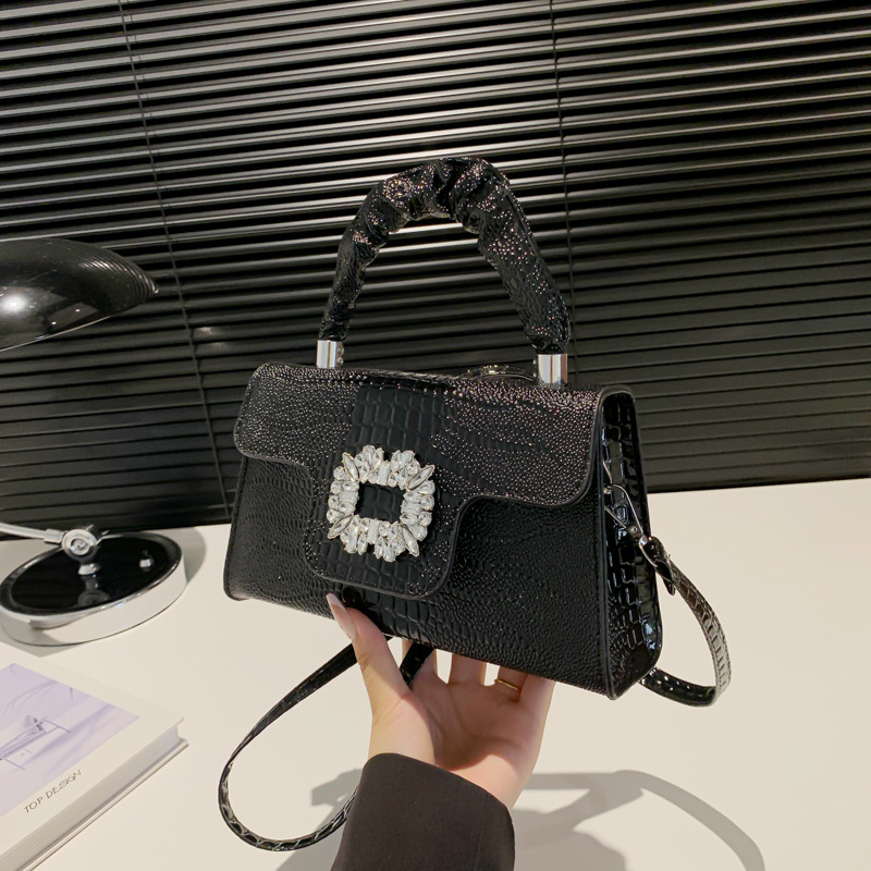 Bolso de alta sensación para mujeres 2024 otoño nuevo bolso de mano con patrón de cocodrilo brillante, bolso de hombro casual, bolso de mochila cuadrado