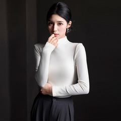 新款莱赛尔打底衫女秋修身显瘦内搭半高领打底t恤衫薄款长袖8881