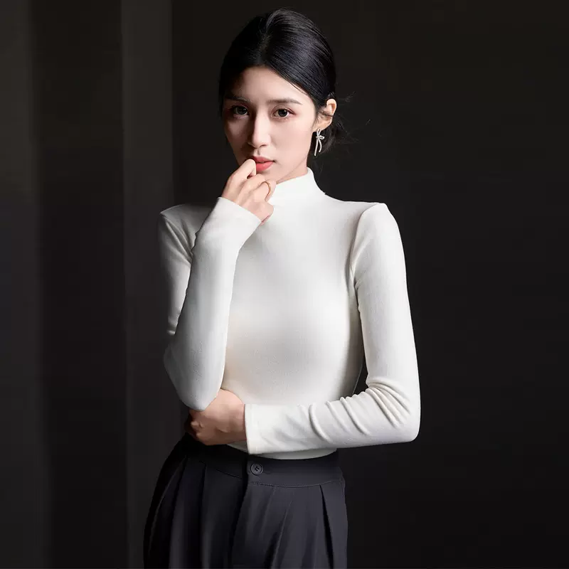 新款莱赛尔打底衫女秋修身显瘦8881内搭半高领打底t恤衫薄款长袖