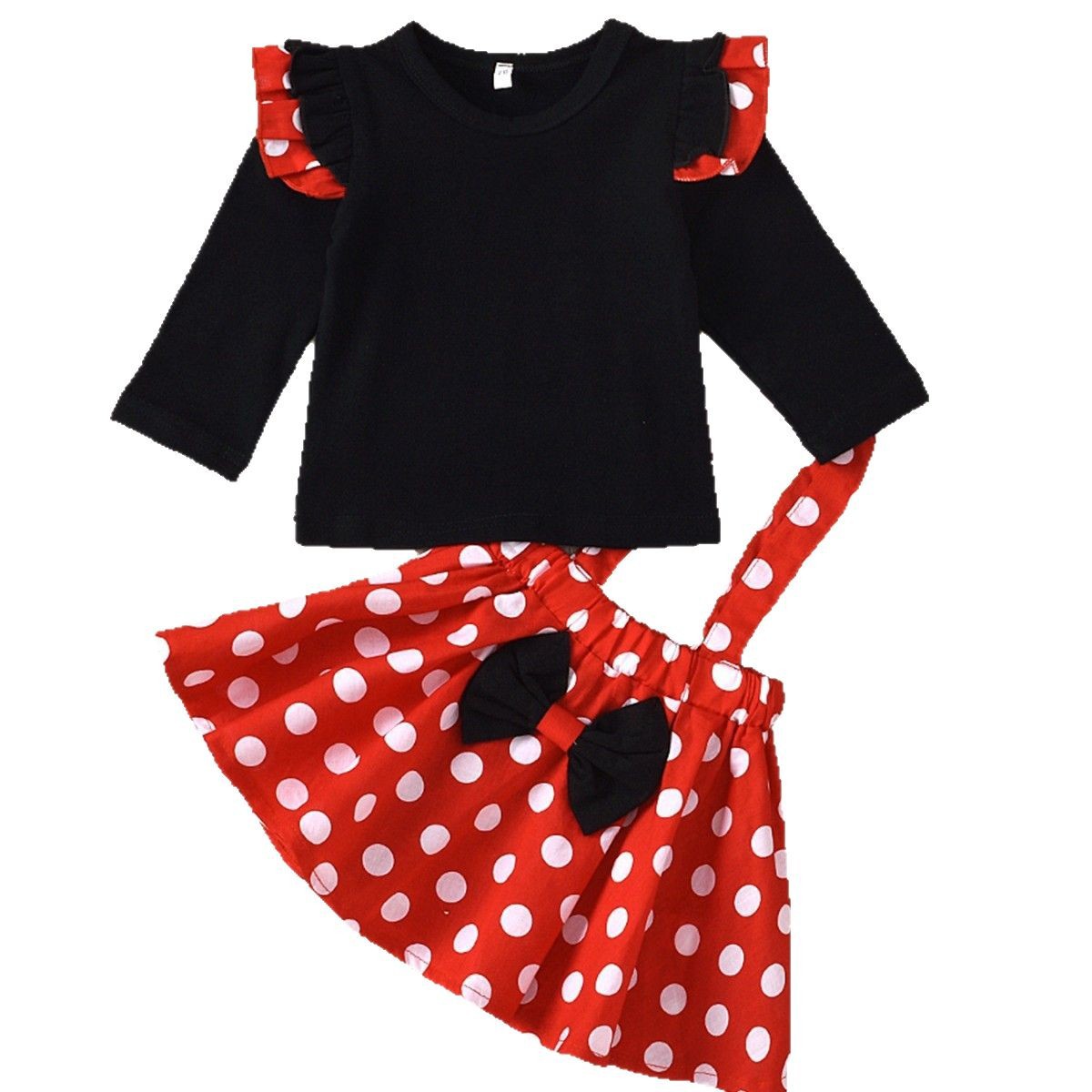 European and American-style cross-border girls spring and autumn polka dot suit three-piece set cute bow hairband polka dot strap skirt set