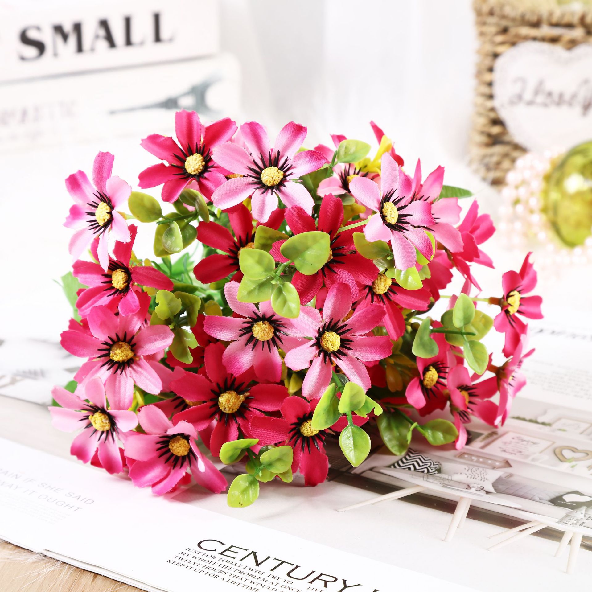 Margarita artificial ramo de manzanilla flor seca mesa de comedor decoración de flores falsas decoración de la foto Barbie bailando orquídea Flor de plástico