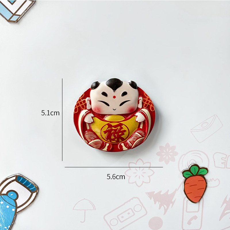 创意卡通中国风文创冰箱贴春节年货娃娃冰箱贴立体树脂磁贴片批发