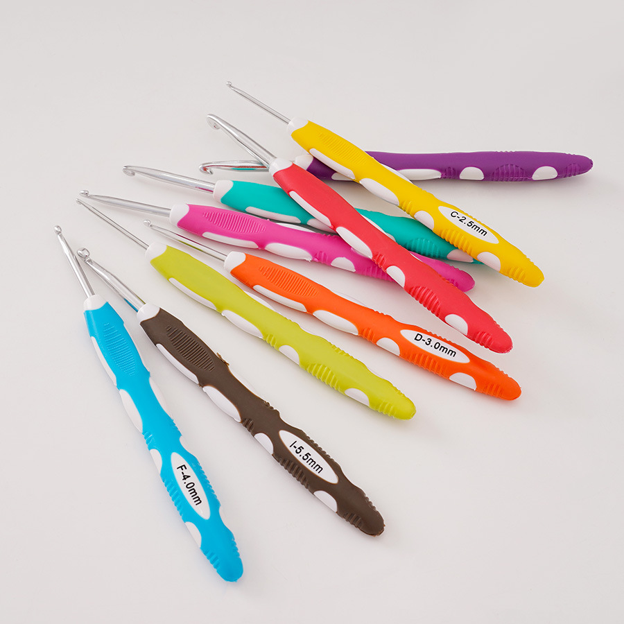 编制塑料毛衣手柄热销针铝钩针工具TPR跨境工具钩针 编织套装双色