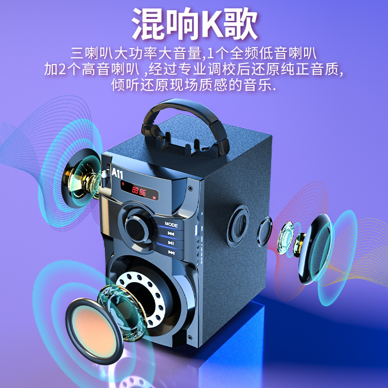 Altavoz Bluetooth inalámbrico de madera, alto volumen, subwoofer pesado, tarjeta de teléfono móvil doméstico, audio de canción K portátil al por mayor