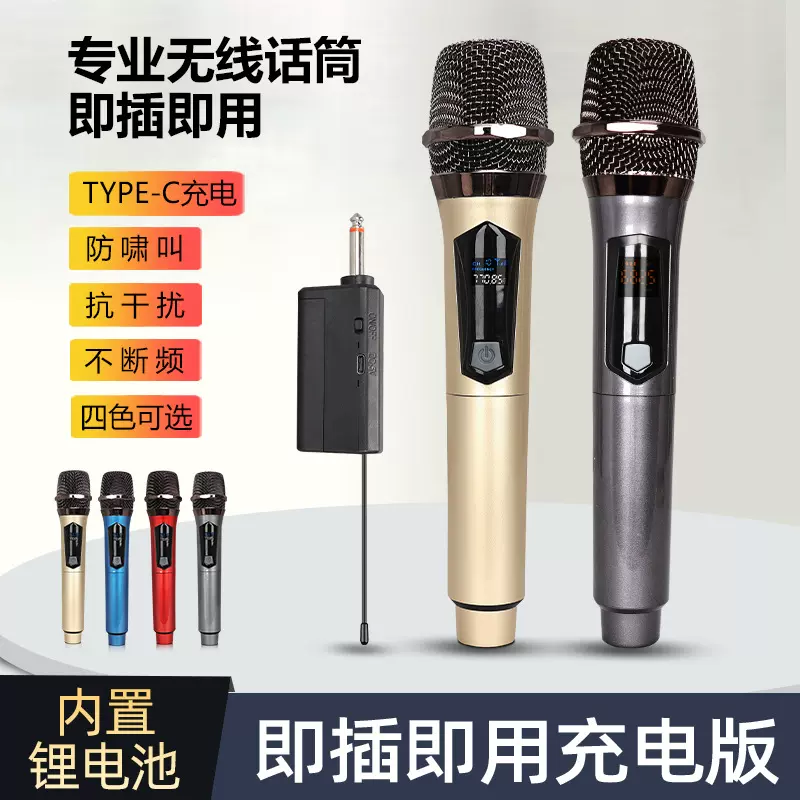 跨境无线麦克风V段一拖二家用K歌唱歌声卡舞台手持万能无线话筒