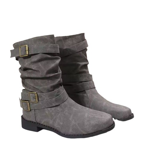  Autumn/Winter New Arrival Boots Mid-Calf Boots Women's Round Toe Flat Bottom Large Size Ladies' Over-the-Knee Boots