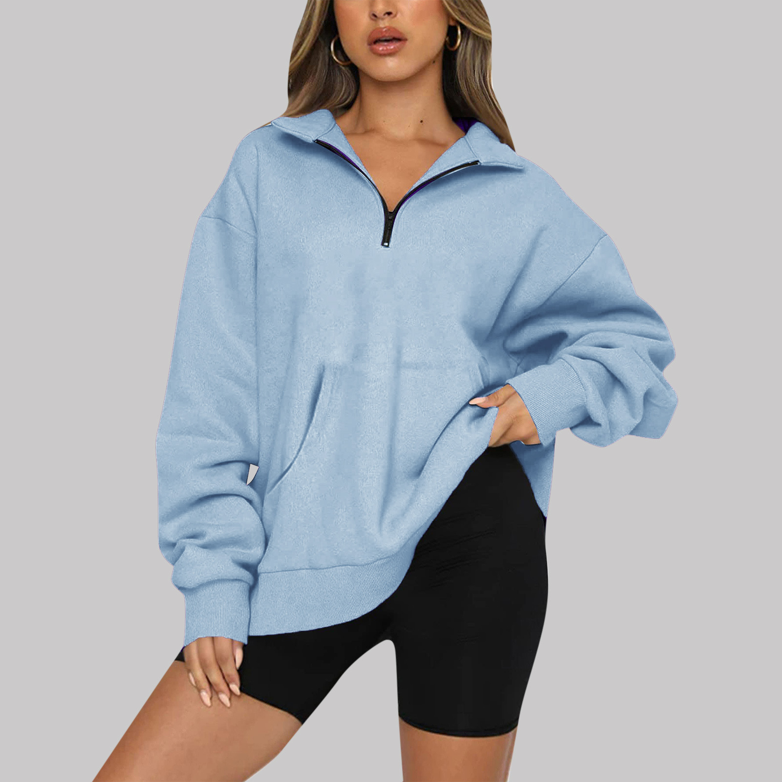 Fashion Solid Color Spandex Polyester Turndown Long Sleeve Regular Sleeve Pocket Hoodie