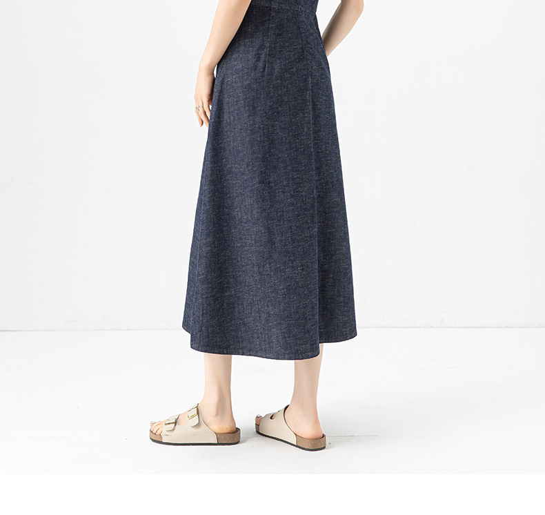 Đầm denim nữ không tay cổ tròn thắt eo dáng midi — Xanh da trờicolor chi tiết 26