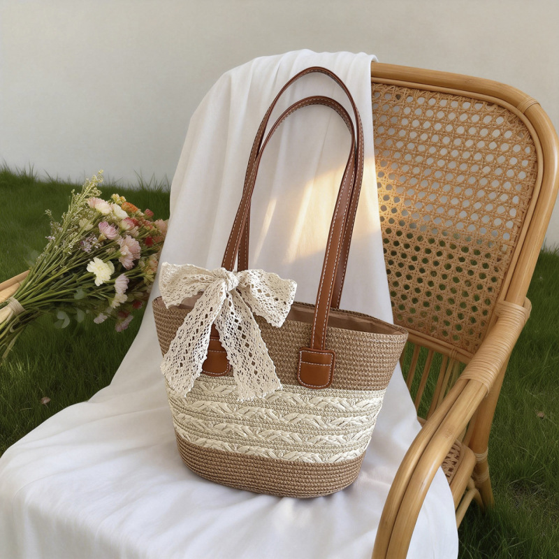 Cross-Border Woven Straw Bag, Beach Vacation Basket, New Handmade Handbag, Lazy Style Beach Bag, Commuter Bag
