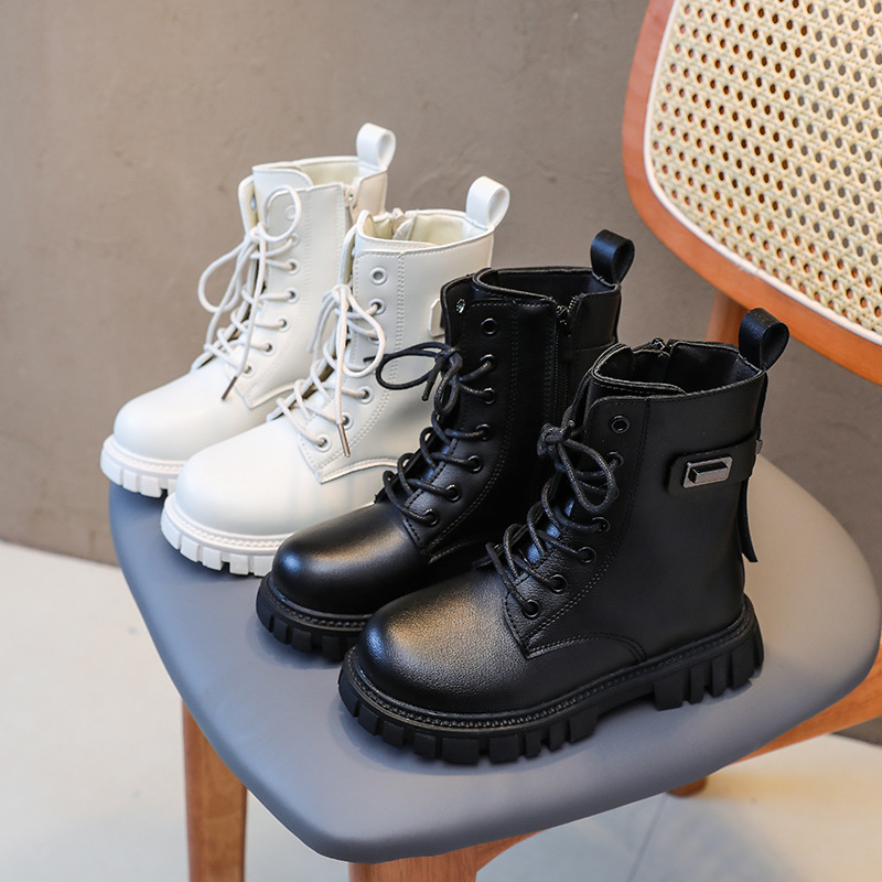 Children's Martin boots, girls' plush soft sole leather boots, autumn and winter westernized British style short boots,_voghion.com