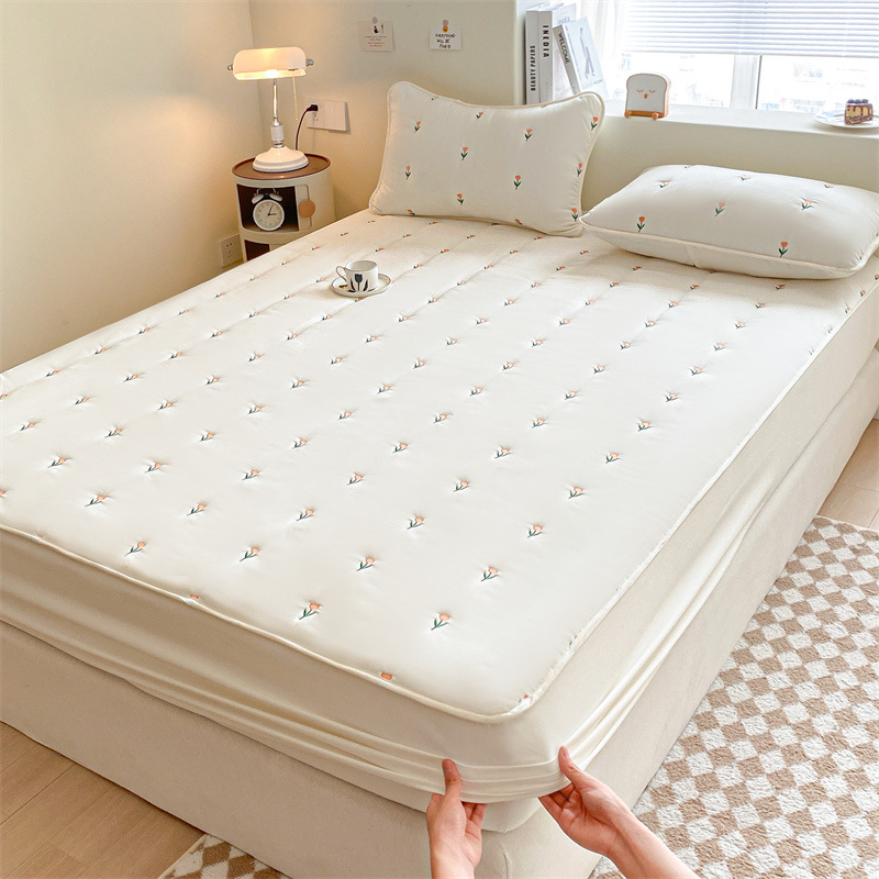 Class A maternal and child grade washed cotton craft bedspread single piece solid color bedspread Simmons mattress protective cover non-slip bed sheet