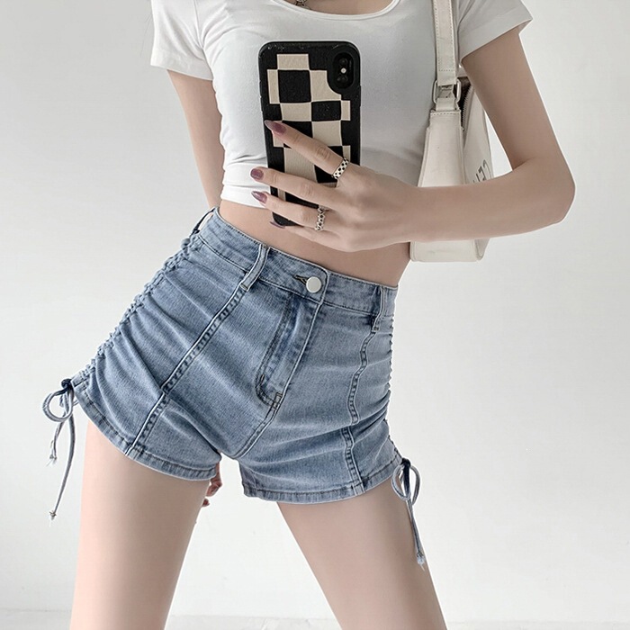 Hong Kong Style Denim Shorts for Women, New Summer Model, Slimming and Height-Enhancing, Long-Leg Design, Sexy Style, Hip-Hugging Hot Pants for Women