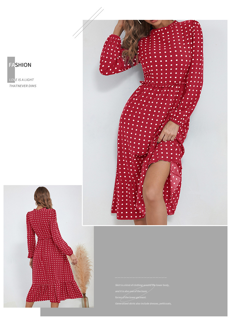 Long-Sleeved Polka Dot Print Dress NSDMB104553