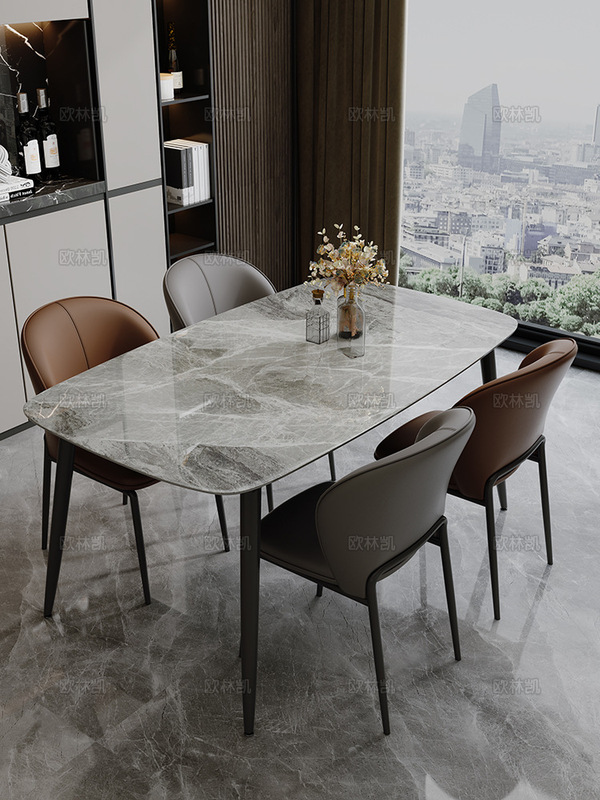 Nordic Italian Light Luxury High-End Thickened Slate Internet Celebrity Minimalist Dining Table and Chair Combination Modern Home Small Apartment Dining Table