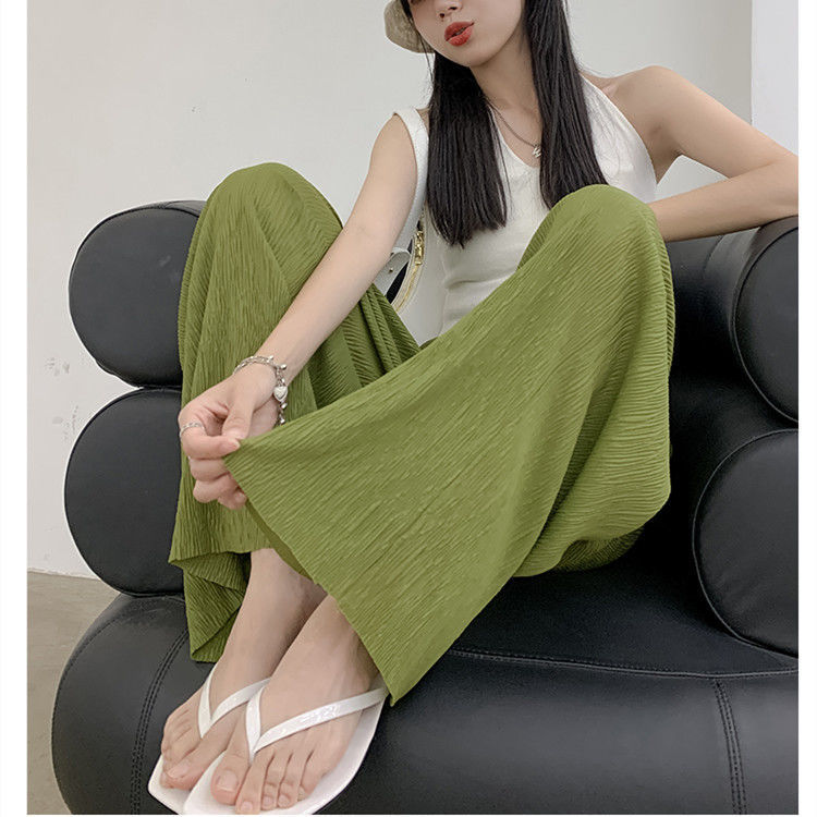 트렌디 한 높은 허리 주름 얼음 실크 넓은 다리 바지 여름 얇은 드레이핑 선 스크린 및 안티 모기 쉬폰 느슨한 슬리밍 JIANG WU