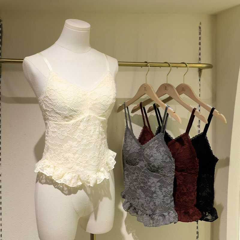 Early Autumn Pure Desire Ballet-Style down Lace Camisole for Women with Fixed Chest Pads, Slimming Inner Wear and Outerwear Tank Top