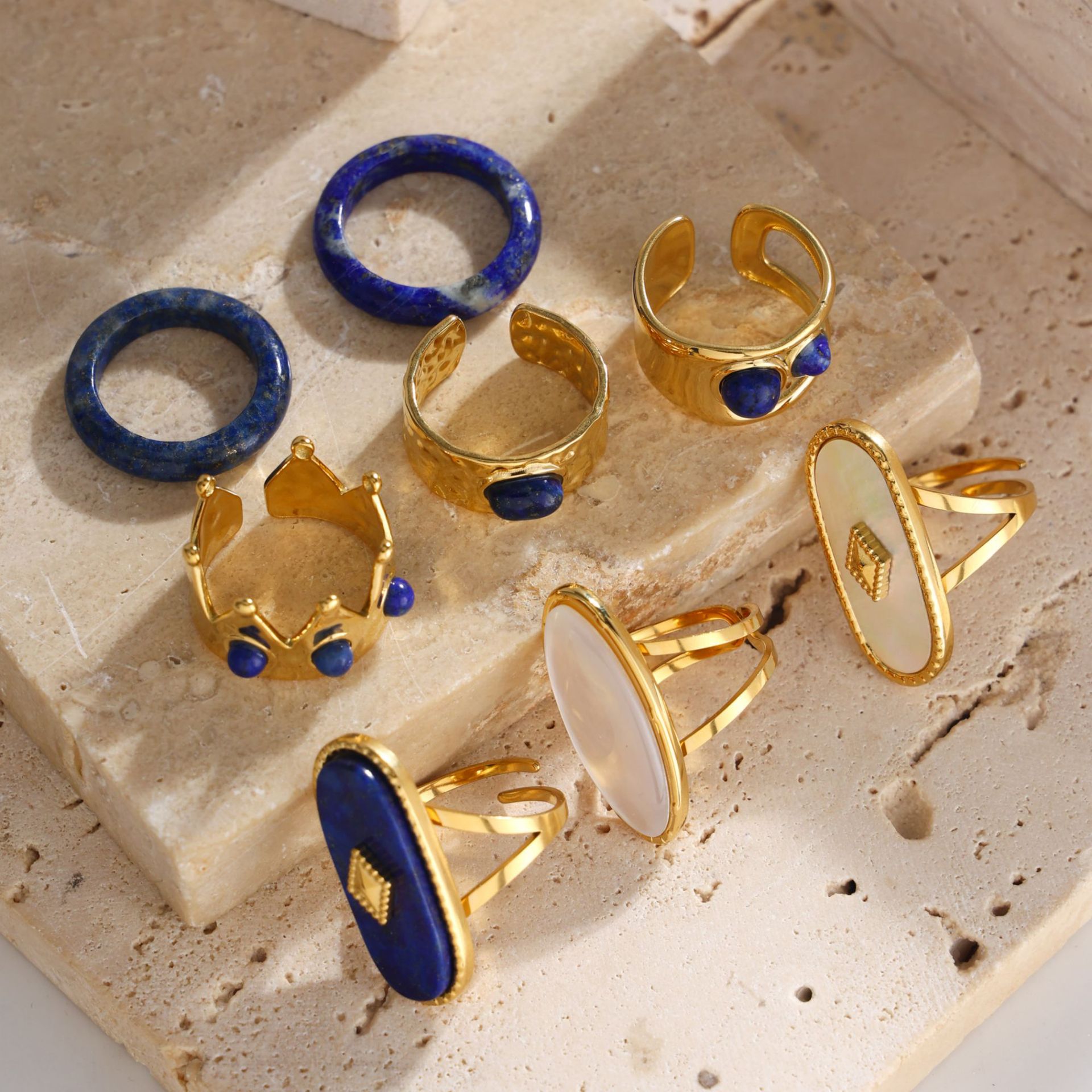 Anillos de piedra natural de acero inoxidable de alta calidad, anillos de acero de titanio, joyas transfronterizas