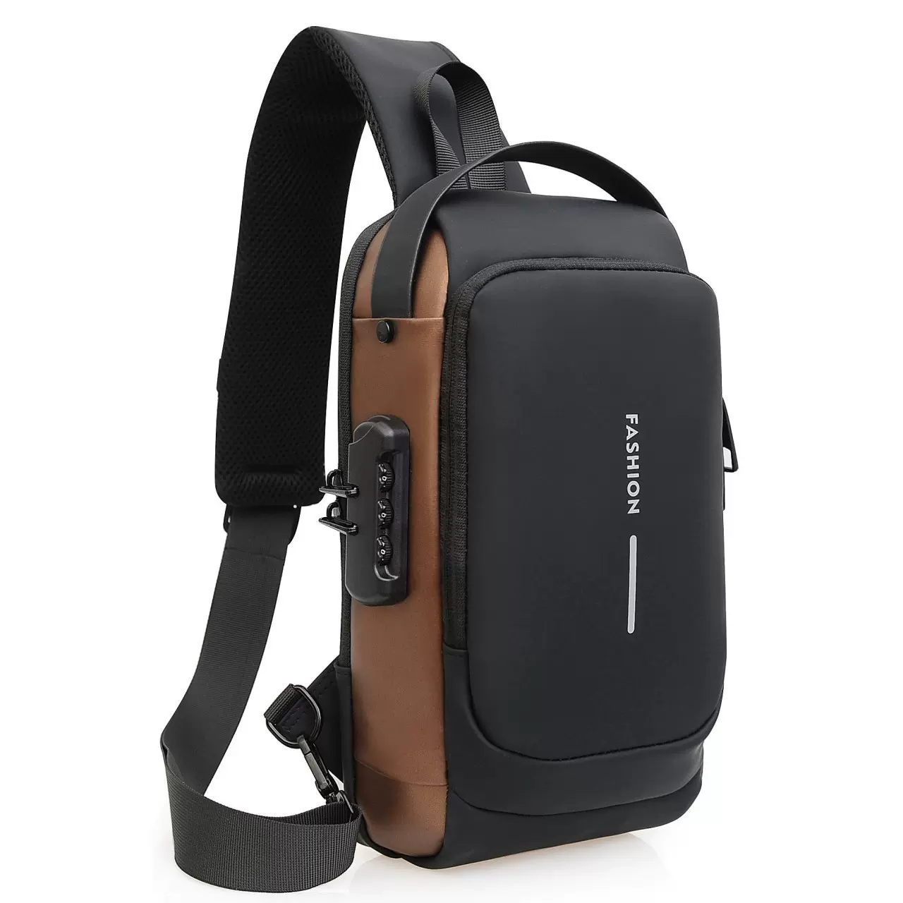 密码锁防盗男士胸包机车包斜挎包户外运动usb接口胸包运动款