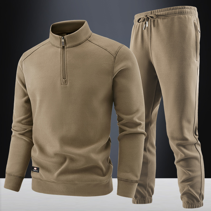 Cross-Border Amazon Autumn and Winter New Men's Casual Suit Half-Zip Pullover Slim Fit Plus Velvet Sweatshirt and Sweatpants Suit Cross-Border Amazon Autumn and Winter New Men's Casual Suit Half-Zip Pullover Slim Fit Plus Velvet Sweatshirt and Sweatpants Suit