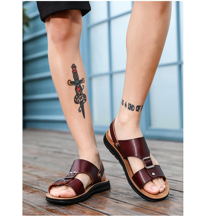 Dép sandal nam quai ngang hở ngón thoáng khí kiểu Hàn Quốc đi biển và dạo phố — Màu trắng, Đen toàn bộ, Đỏ rượu chi tiết 16
