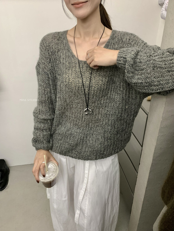 miss密思家2025秋季新款韩系慵懒风镂空套头毛衣女宽松显瘦针织衫|undefined