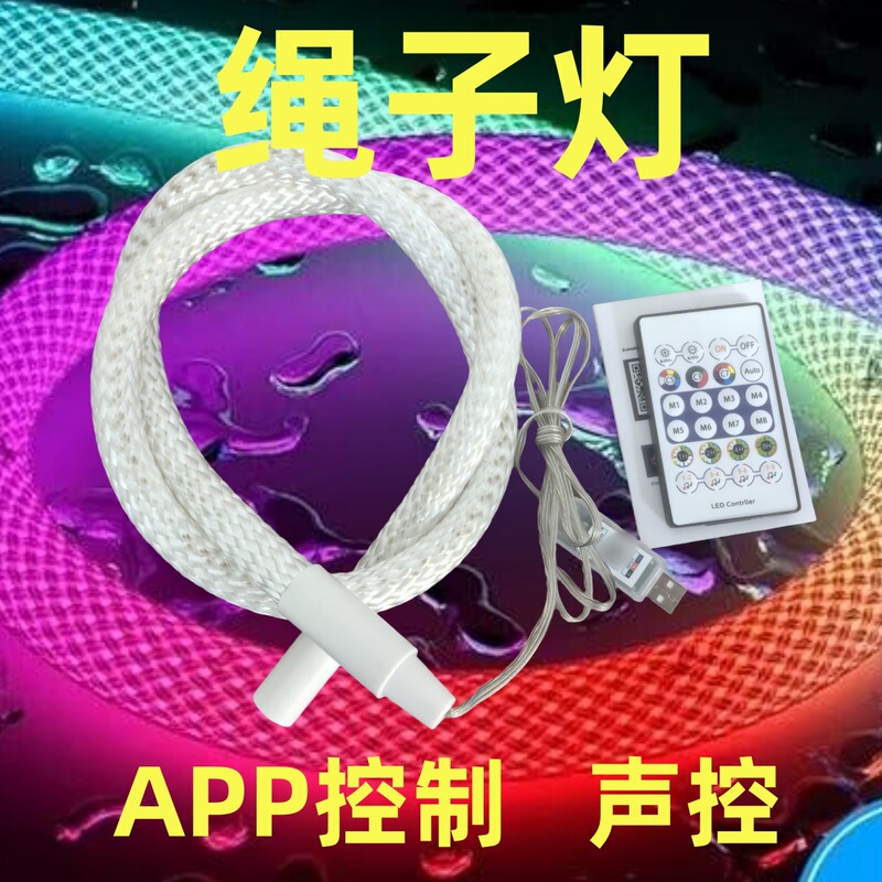 Cross-Border E-Commerce Neon Rope Grass Rope Light 5V Rgb-Ic Colorful Decorative Light Atmosphere Light 24-Key Infrared Bluetooth