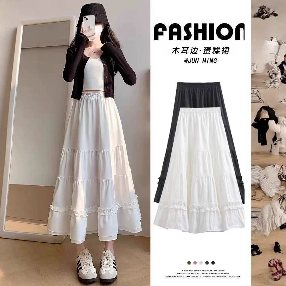 Белая юбка весна-осень 2025, новая, высокая талия, тонкая, пышная, кружевная, многослойная, миниатюрная, А-силуэта